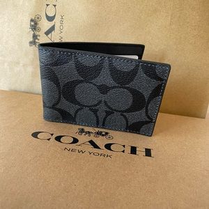 OUTSTOCK💯NEW🆕Coach men ID cards wallet🆕choral/black canvas